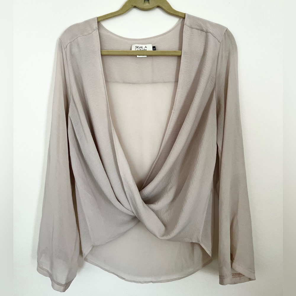 Beige, Cream Twist in Front Sheer Blouse